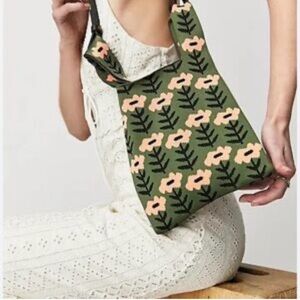 Free People Green and Pink Floral Shoulder Bag
